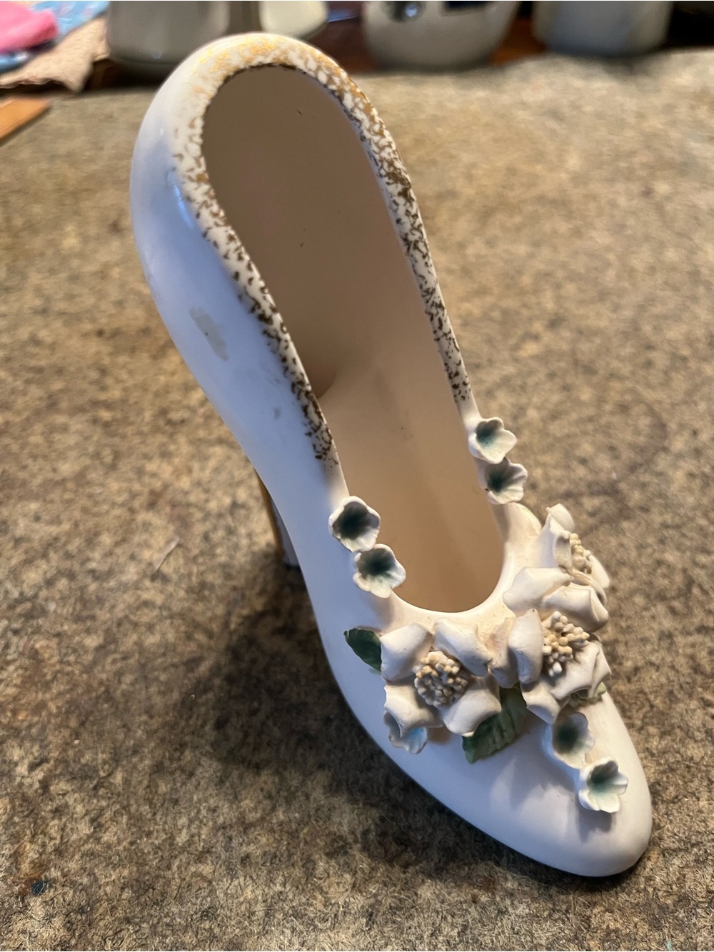 Cream Ceramic Decorative Shoe with Floral Accents